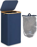 efluky Laundry Basket with Lid and Removable Bag, 100L Tall Laundry Hamper with Bamboo Handles, Aesthetic Dirty Clothes Bin for Laundry Room, Bathroom, Bedroom and Dorm, Blue by efluky