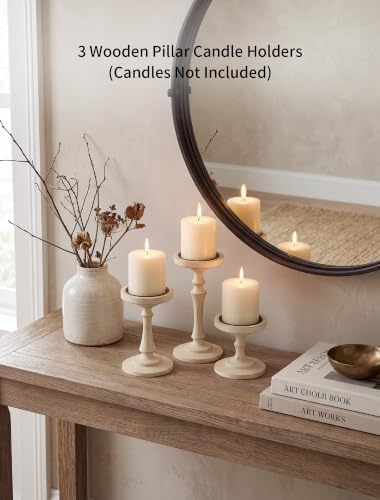 NUPTIO Wood Candle Holders for Pillars: Set of 3 Rustic Candle Stands - Image 4
