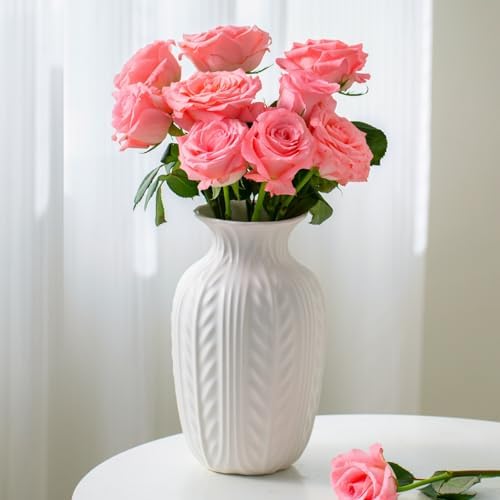 Lvases 10in Wheat Textured White Ceramic Flowers Vase Modern Home Decor - Image 5
