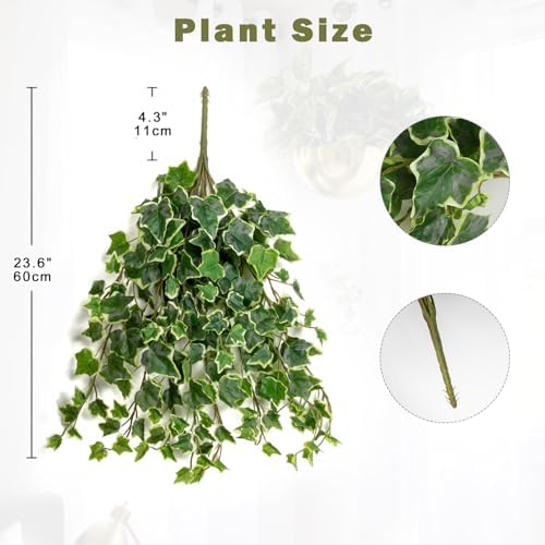 Hollyone 2pcs Artificial Hanging Plants 24" Fake Ivy Vine Faux Ivy Leaves Hanging Plant Greenery for Wall House Room Patio Indoor Outdoor Home Shelf Office Wedding Decor - Image 2