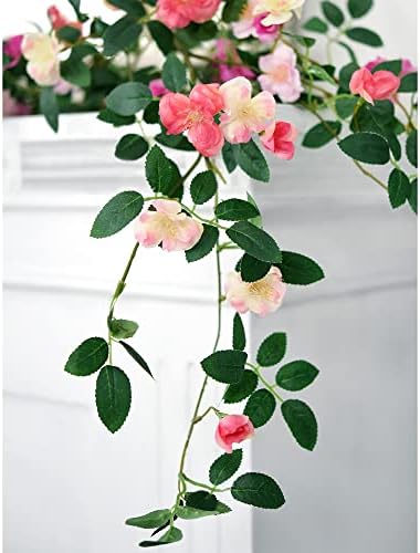 FiveSeasonStuff Pink Wild Rose Vine Garland, Two Faux Silk Floral Garlands with Greenery, Bendable Decorative Vines 12 ft Total - Image 2