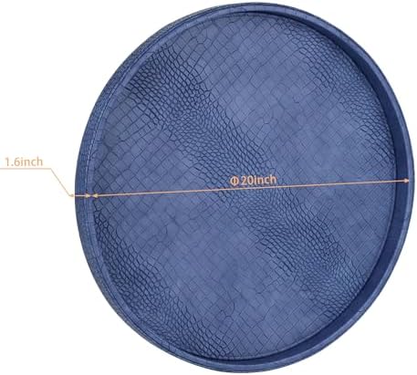 HofferRuffer Round Serving Tray 20'', Elegant Faux Leather Circle Ottoman Table Tray, Serve Tea Coffee Breakfast in Bedroom Living Room Kitchen (Blue, 20") - Image 2