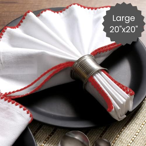 Cotton Clinic Cloth Napkins with Trim - Everyday Use Table Dinner Napkins - Soft Durable Washable - Ideal for Dinner Party Wedding Christmas Easter - Set of 12-20x20 inches Red White Napkins - Image 4