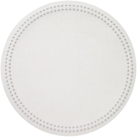 Bodrum Pearls Round Embroidered Placemats Set of 4 – 15" Elegant Table Mats for Dining, Weddings & Special Occasions, Decorative, Wipe-Clean Vinyl Placemats, Antique White/Silver by Unknown
