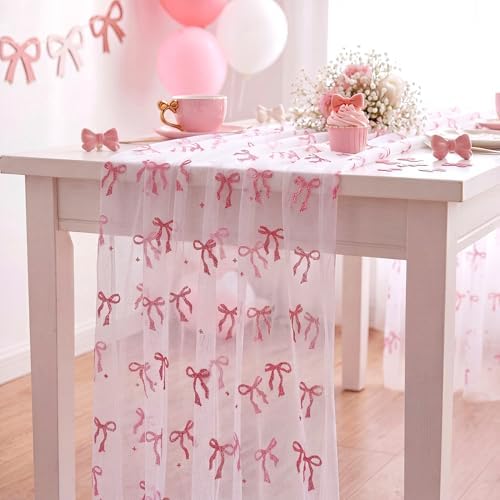 8 Pcs Pink Bow Table Runners 29 x 70 in Pink Bow Tablecloth - Image 5