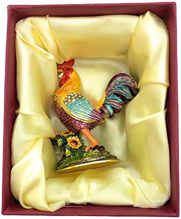 Enameled Country Rooster Trinket Box, Accented with Austrian Crystals, 3.5 Inches Tall - Image 7
