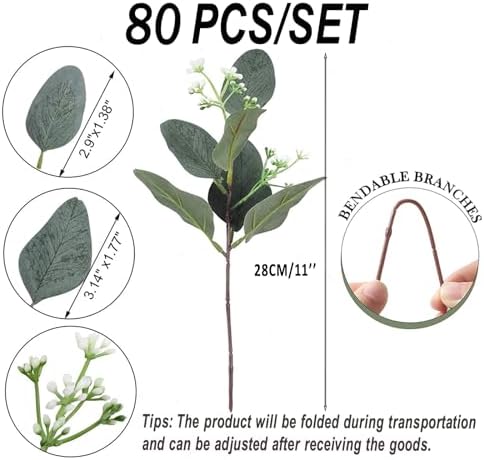80 Pcs Artificial Eucalyptus Seeds Stems Faux Eucalyptus Greenery Leaves - Image 2