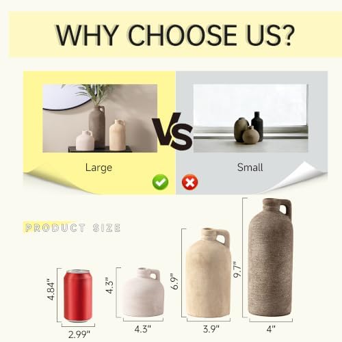 Ceramic Vase Home Table Decor - Flower Vase Set of 3 Living Room Kitchen Decorations Farmhouse Modern Rustic Vases Decorative Centerpiece for Shelf Bedroom Office Bathroom Dining Coffee Desk - Image 3