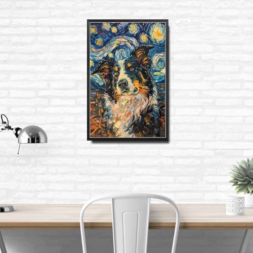 Metal Sign Tin Sign Vintage Wall Art Collie Starry Night Collie Watchful Collie in A Night Sky for Home Farm and Seasonal Displays Rustproof Aluminum 6×8 Inches with Metal Frame - Image 3