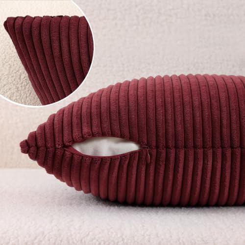 Mecatny Corduroy Decorative Throw Pillow Covers 26x26 Set of 2 Burgundy - Image 5