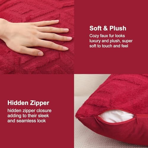 Pallene Fall Red Faux Fur Throw Pillow Covers 26x26 Set of 2 - Image 2