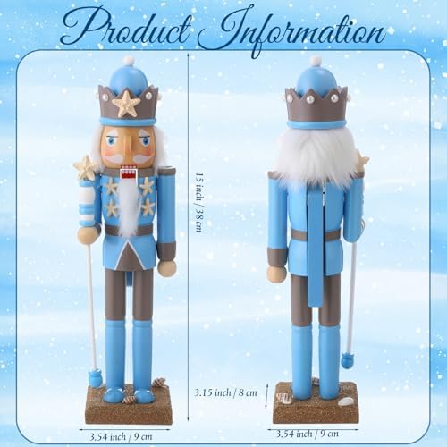 Blosssound 15" Christmas Ocean Nutcracker Decor Wooden Blue Ocean Starfish - Image 3