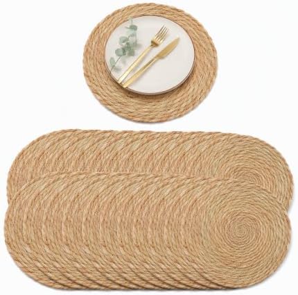 60Pcs Round Placemats Bulk Plate Chargers Set, 11.81in Woven Placemat Rustic Braided Straw Rattan Charger Natural Cattail Place Mat for Wedding Party Table Single Tableware Use (60pcs) by CeRaBuRET
