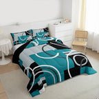 Modern Turquoise Decor Comforter Full Geometric Circles Gird Bedding Set For Boys Girls Kids Teens Adult Black Grey Down Comforter Stripe Swirls Duvet Set Modern Graphic Texture Quilted Comforter - Image 3
