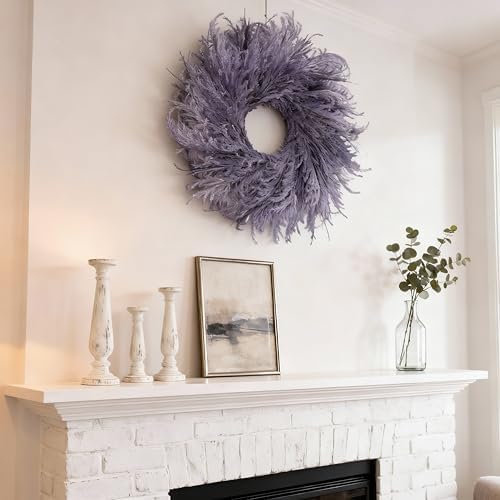 HipTree 28 Inch Farmhouse Purple Flocked Cypress Spring Wreath Outdoor - Image 5
