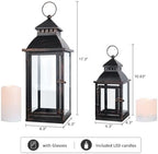 NEEDOMO Lanterns Decorative Outdoor&Indoor, Set of 2 Large Bronze Metal Lantern Decor with Glass, Candle Holder for Porch, Patio, Garden, Balcony, Wedding, Table Centerpiece Decor with LED Candles - Image 6