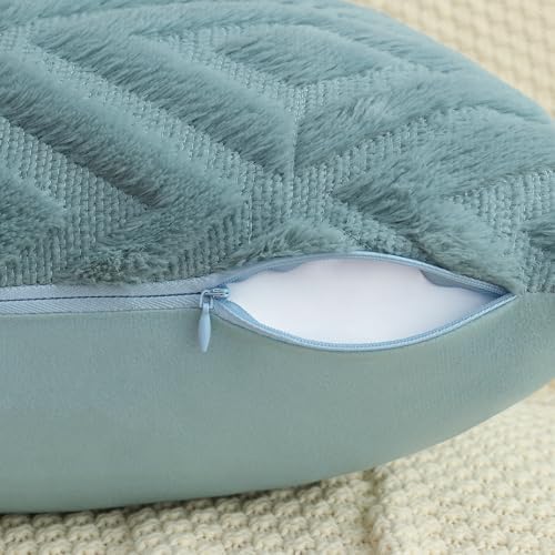 Pallene Fall Light Teal Faux Fur Throw Pillow Covers 20x20 Set of 2 - Image 3
