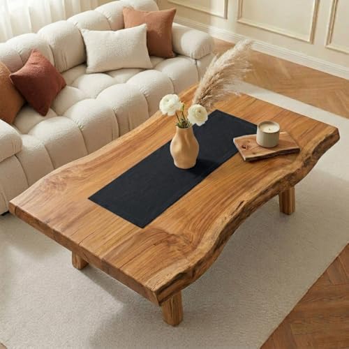 Classic Linen™ by D'Moksha, Black Table Runner 48 Inches, 100% Pure Linen, Coffee Table Runner, 14 x 48 Inch for Dresser Tables- Fall, Weddings, Outdoor Hosting - Image 2