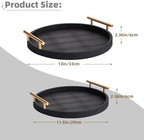 2 Piece Black Round Serving Tray with Handles, Woven-Texture Faux Leather Ottoman Tray for Living Room, Decorative Tray for Coffee Table Home Decor - Image 6