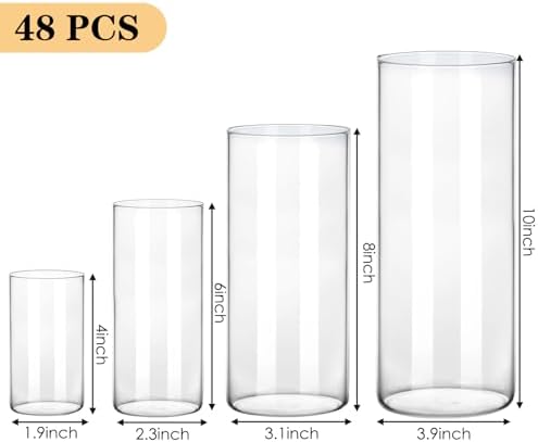 Fixwal 48pcs Clear Glass Cylinder Vases, 4, 6, 8, 10 Inch Tall Cylinder Vases for Centerpieces, Glass Flower Vase, Floating Candle Holder Vase for Table Shelf, Party, Wedding, Home Decor - Image 2