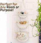 Cotton Hanging Fruit Basket, 3 Tier Woven Wall Basket, Hanging storage baskets for Kitchen and Bathroom, Macrame Wall Hanging, Boho Decor Over The Door Organizer, White - Image 7