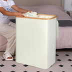 efluky Laundry Hamper with Lid, 160L Tall Laundry Basket with Bamboo Handles for Clothes and Toys, Collapsible Laundry Hamper with 2 Inner Bags for Bedroom and Bathroom, Beige - Image 6