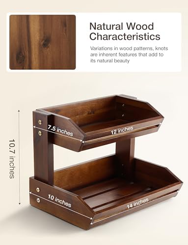 HOLANA Acacia 2 Tier Fruit Basket, Sturdy, Easy Assembly (Walnut color) - Image 3