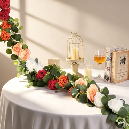 Aneco 4‑Pack 6 Ft Terracota Artificial Eucalyptus Orange Rose Garland Vine - Image 3