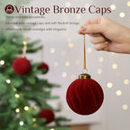 XmasExp 36PCS Velvet Christmas Ornaments Set Mixed Flocked Balls Ornaments Shatterproof Christmas Tree Decorations for Holiday,Party,Home(Burgundy) - Image 2