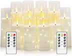 Sasigeiaa Flameless Candles with Embedded Star String - Battery Operated LED Candles, with Remote,12 White Flickering Candles for Christmas, Weddings, Home Decor & Party,(D 2.3"×H 5" 6" 7") by sasigeiaa