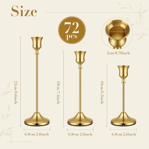 72 Pack Brass Metal Taper Candle Holders Set,Vintage Metal Candlestick - Image 2