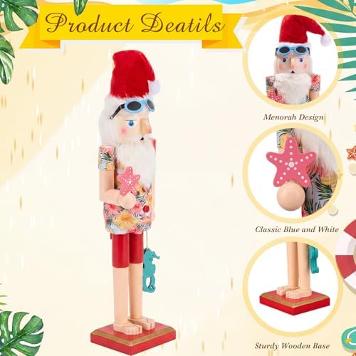 Blosssound 15" Christmas Hawaii Nutcracker Decor Wooden Hawaii Starfish - Image 4