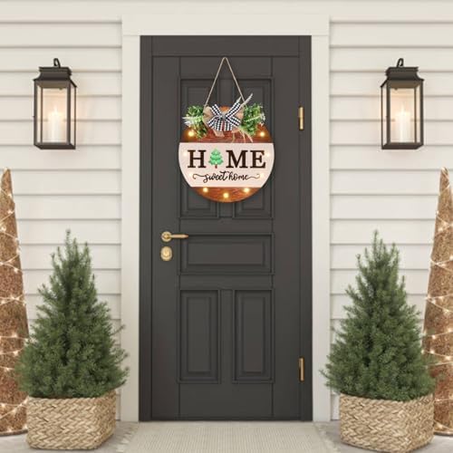 HOMCDALY Interchangeable Welcome Sign for Front Door with 14 Changeable Icons, Door Wreaths for Front Door with 12 LED Lights, Farmhouse Rustic Welcome Door Hanger Wall Sign, Porch Decorations(White) - Image 5