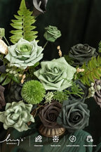 Ling's moment Fake Flowers Box, Faux Artificial Greenery Stems Foam Roses Gardenia Silk Lily Fabic Flower for Centerpieces Bouquet Wedding Vase Floral Decorations, Emerald & Gold, Grand Combo - Image 3