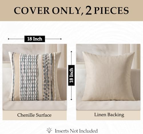 ANRODUO Boho Decorative Pillow Covers Gray Blue Stripe 22x22 Inch Pack of 2 - Image 4