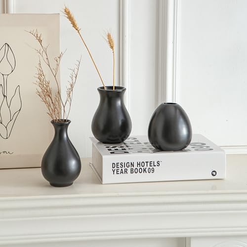 JOJUNO Black Bud Vases, Small Ceramic Vase Set of 11 Modern Home Decor - Image 2