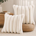 Faux Fur Decorative Throw Pillow Covers 20x20 Set of 2, Beige by Symplora
