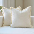Amor Virisso Fringe Throw Pillow Covers 20x20 Set of 2 Boho Neutral Farmhouse Decorative Pillow Covers with Tassels for Couch Sofa Bed, Cream White by AffordableFloralPrintMaker