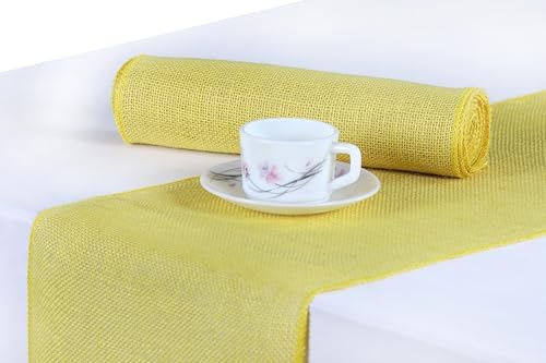 MDS® Pack of 25 Natural Burlap Table Runner, 12 x 108 Inch, Jute Rustic Farmhouse Boho Table Decor for Wedding Reception, Dining Table, Bridal Shower, Baby Shower & Party Decorations - Yellow by MDS