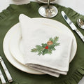 Newwiee Christmas Linen Napkin Set of 4 100% Linen Cloth 20 Inch Christmas Holly Pine Embroidered Napkin Square Dinner Serviette Soft & Durable Holiday Table Decor Xmas Wedding Cocktail Party Supply by Newwiee