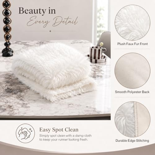 Faux Fur Table Runner 12x72 Inch White Christmas Table Decor - Image 6