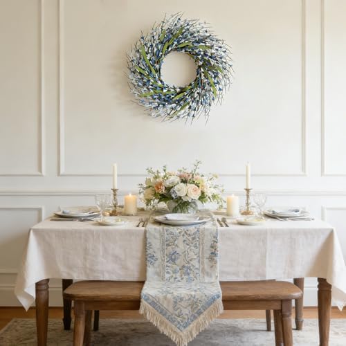 Spring Wreath Door Decoration with Blue Leaves and Forsythia - Image 5