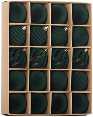20Pcs Green Velvet Christmas Ornaments Set,2.36In Flocked Ornaments Balls by Senjie