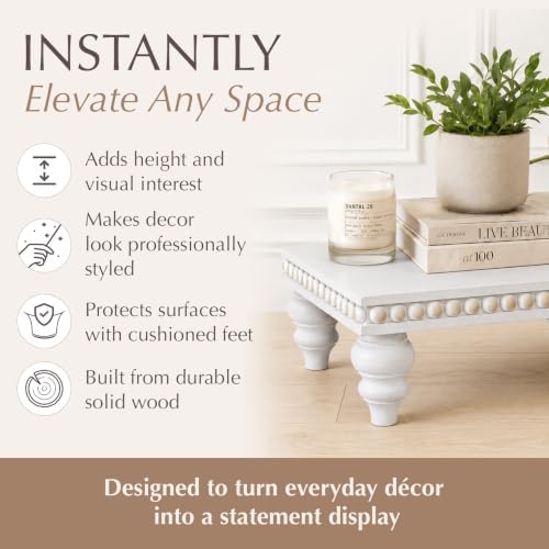 Felt Creative Home Goods Decorative Wood Risers for Decor | Tiered Tray Stand | Farmhouse Beaded Riser Stand for Decor | Wooden Pedestal Stand Large 12x16 Beaded Tray for Kitchen Coffee Bar (White) - Image 5