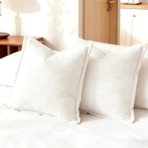 Greek Velvet Euro Sham Covers Set of 2 26x26 Luxury Soft Solid Pillow Covers for Living Room Bedroom Yard,Cream White by LRRocaloca