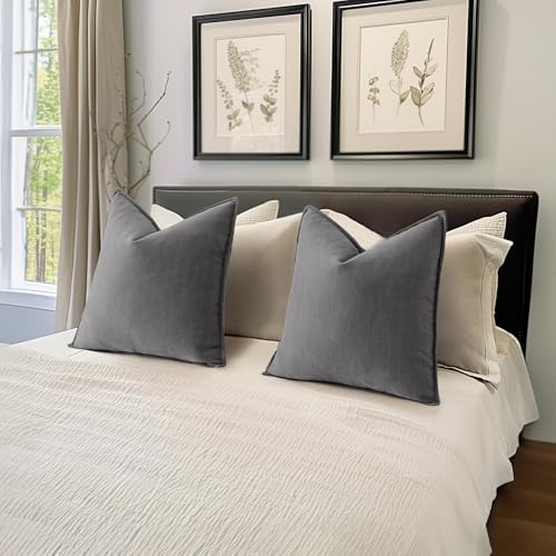 MIULEE Pack of 2 Grey Euro Shams Chenille Pillow Covers 24x24 Inch - Image 5