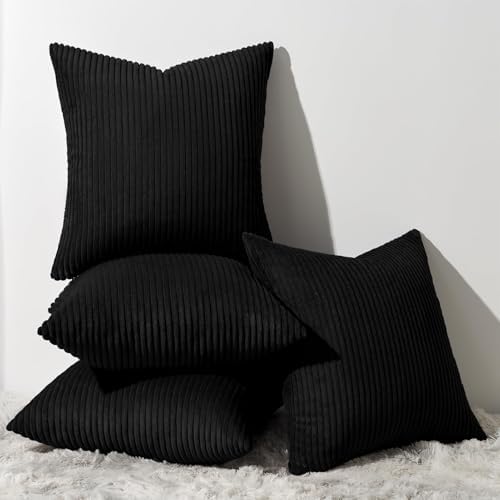 Topfinel Decorative 20x20 inch Black Throw Pillow Covers Cushion Cases, Set of 4 Soft Velvet Modern Double-Sided Designs, Mix and Match for Home Decor, Pillow Inserts Not Included by Topfinel
