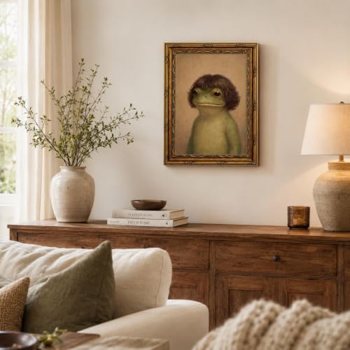 Gold Framed Funny Frog Portrait Wall Art, Quirky Canvas Print, 16x12 - Image 3