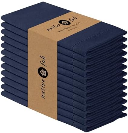 Native Fab Cloth Napkins Set of 12, Hemstitched Edges 100% Cotton, Washable Dinner Napkins 18x18 inch, Soft & Comfortable Reusable Table Napkins - Navy Blue by NativeFab
