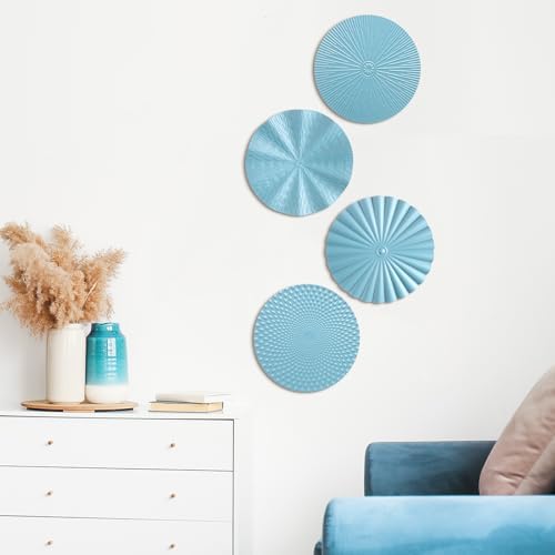 Hicarer 4 Pcs 12 Inch Blue Metal Wall Art Decor Modern Sunburst Decor - Image 4